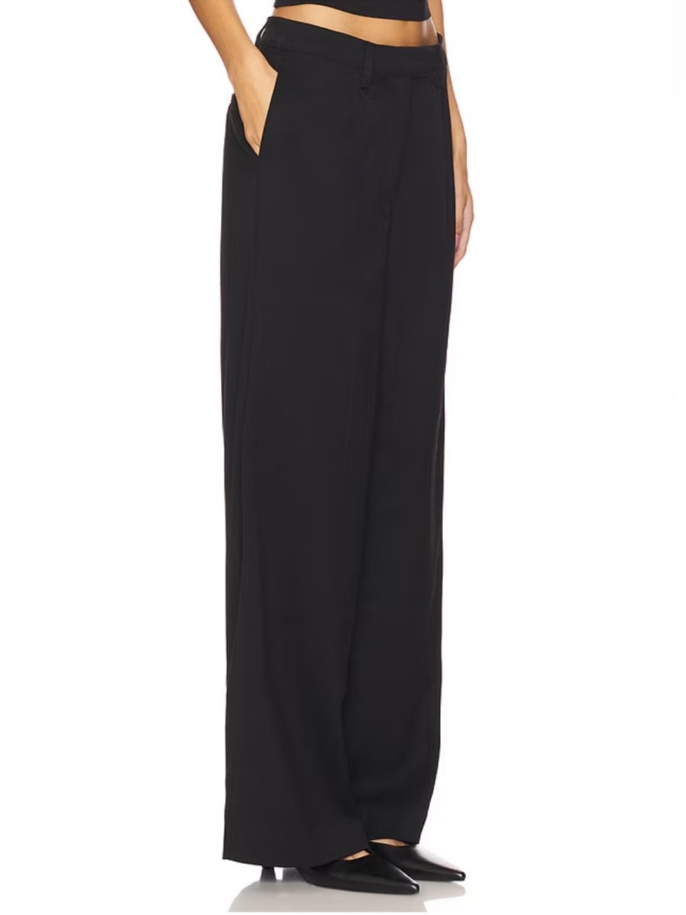 NWT WEWOREWHAT Wide Leg Pleated Trouser Cotton Twill Size 4 Black 9667 - Picture 3 of 8